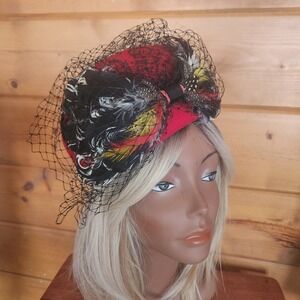 Needles Custom Rare Vintage Red Doeskin Felt Wool Feather Bow Net Hat Bollman